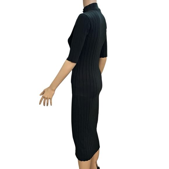 Zara Ribbed Knit Midi Dress Medium Bodycon Mock Neck Half Sleeve Preppy Classic - Picture 5 of 10